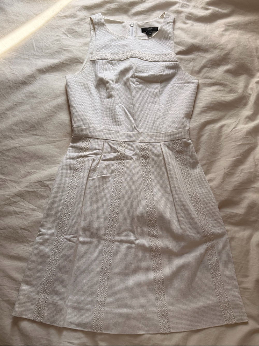 J Crew White Sleeveless Lace-Panel A-Line Dress